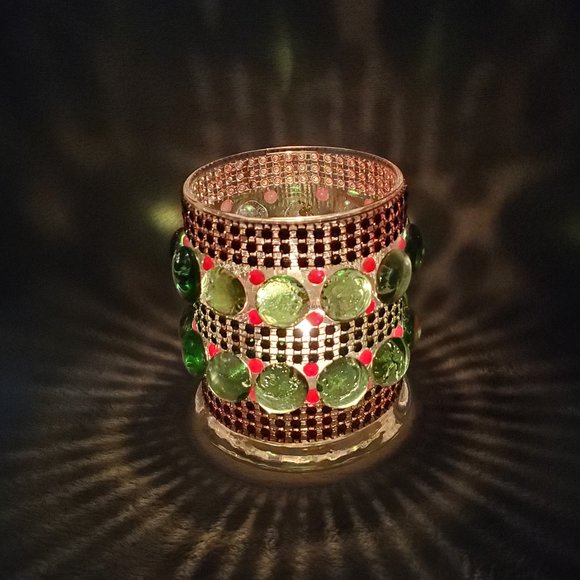 Round Glass Luminary Vase 4" Tall x 3" Wide Red & Green - Picture 1 of 3